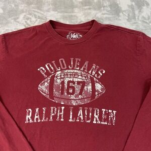 Polo Jeans Ralph Lauren Shirt‎ Mens Medium Burgundy Long Sleeve Football Graphic